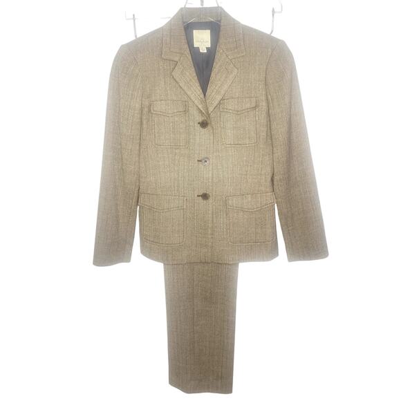 Anne Klein Brown Herringbone Two Piece Pants Suit Size 2P - Picture 1 of 10